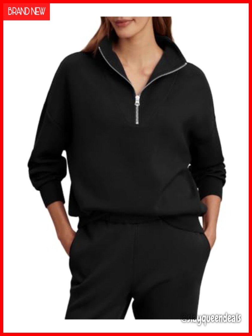 Women's Half Zip Oversized Sweatshirt Cotton Blend Pullover Long Sleeve